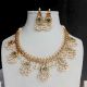 Handmade Brass Metal Jewellery Green Pearl Necklace Set